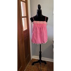 Crown & Ivy Pink Spaghetti Strap Shirt Size M Vacation Wear Easter Resort Fringe